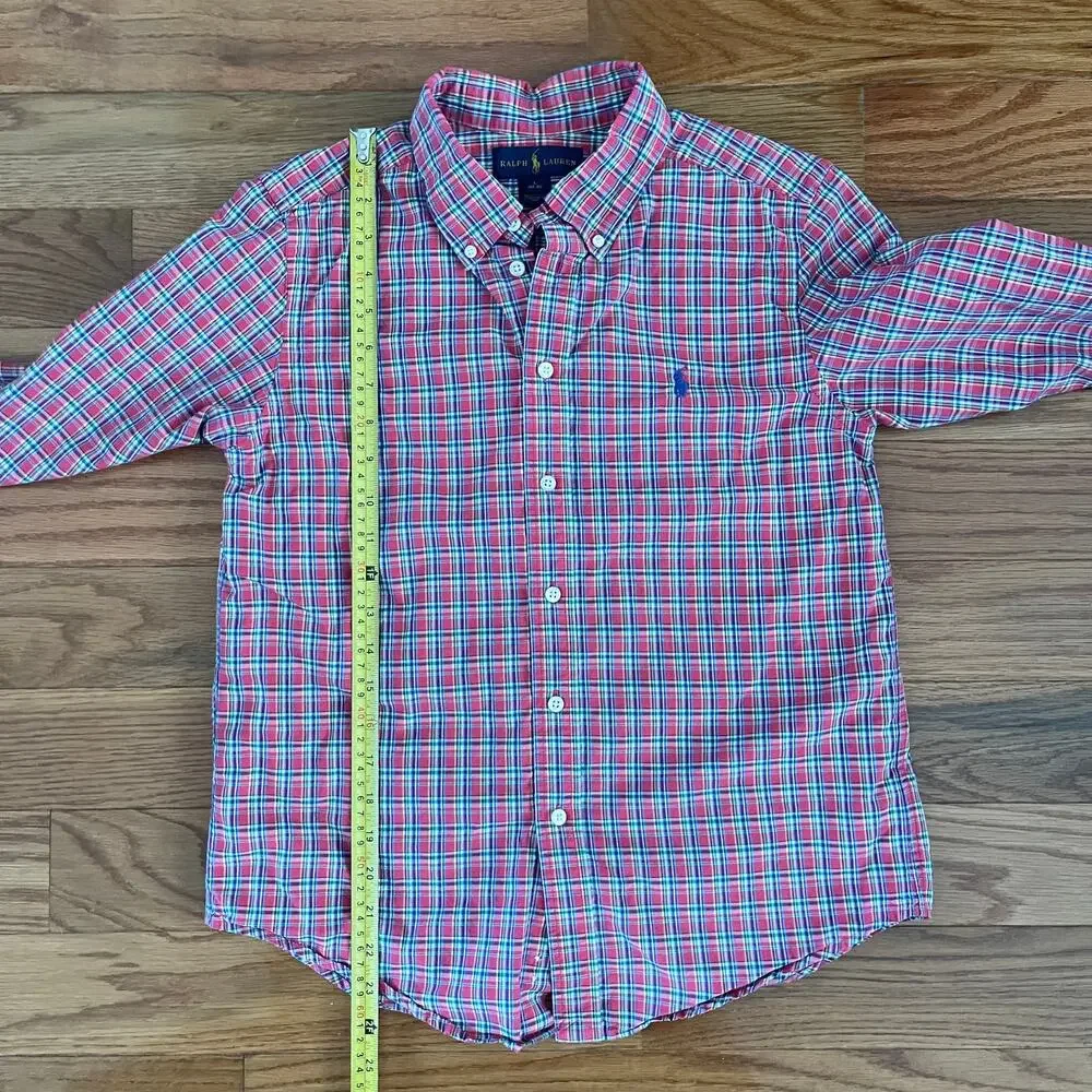 Ralph Lauren Boys Large 14/16 Red Tattersall Plaid Button Down Shirt Sleeve